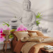 Wall Mural Buddhism - Meditating Buddha on a water surface with orchids on a white background 61426 additionalThumb 2