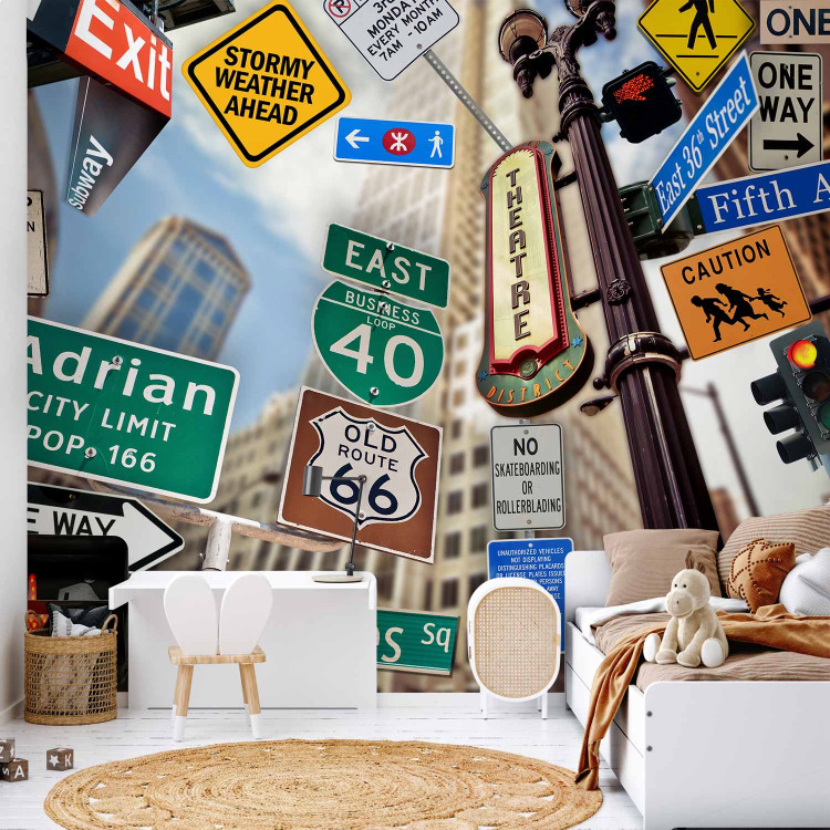 Wall Mural New York USA - composition of road signs on an architectural background 96826 additionalImage 6