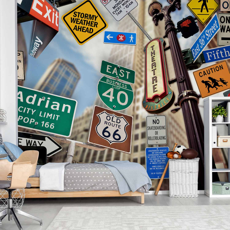 Wall Mural New York USA - composition of road signs on an architectural background 96826 additionalImage 8