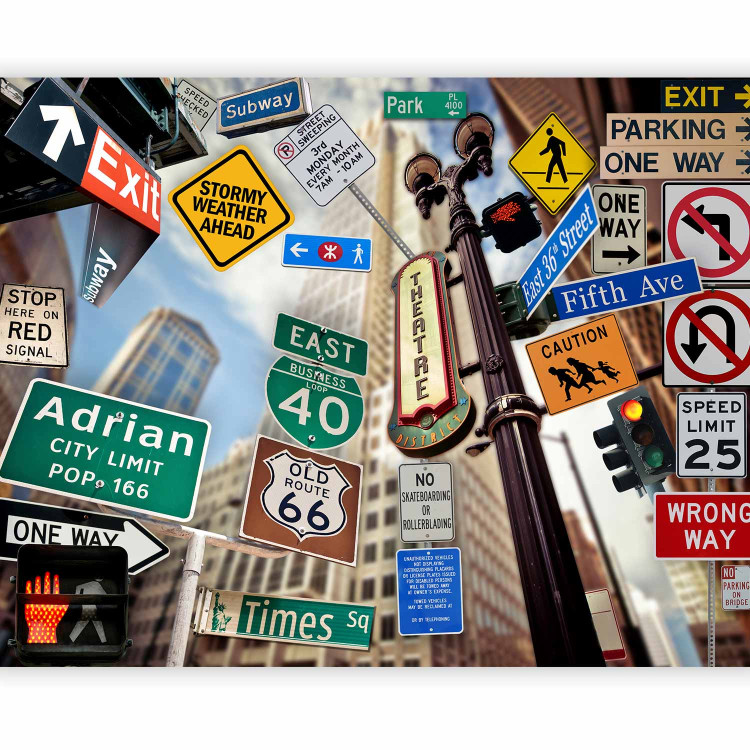 Wall Mural New York USA - composition of road signs on an architectural background 96826 additionalImage 5