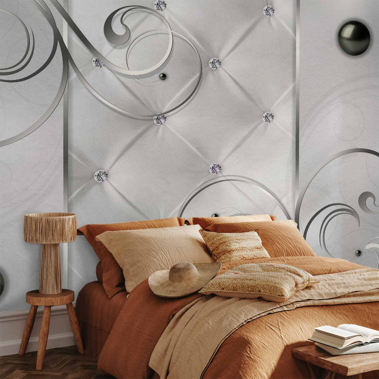 Wall Mural Elegant silver - background in quilted pattern with diamonds and ornaments 97126 additionalImage 2