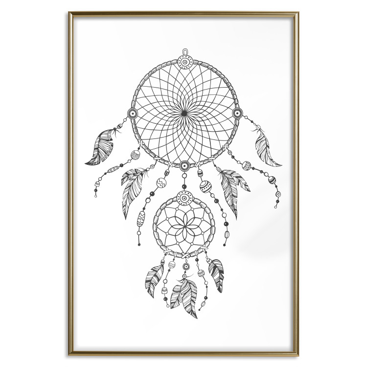 Poster Dreamcatcher - black and white simple composition with a tribal amulet 114636 additionalImage 16