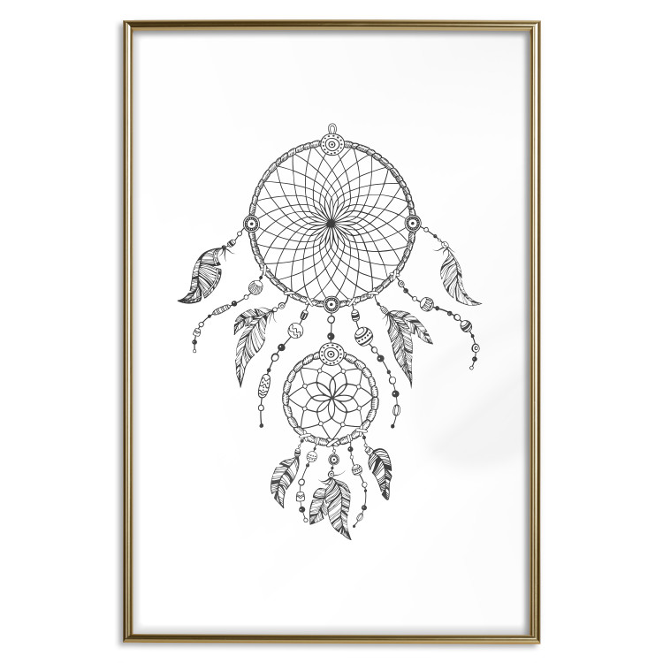 Poster Dreamcatcher - black and white simple composition with a tribal amulet 114636 additionalImage 14