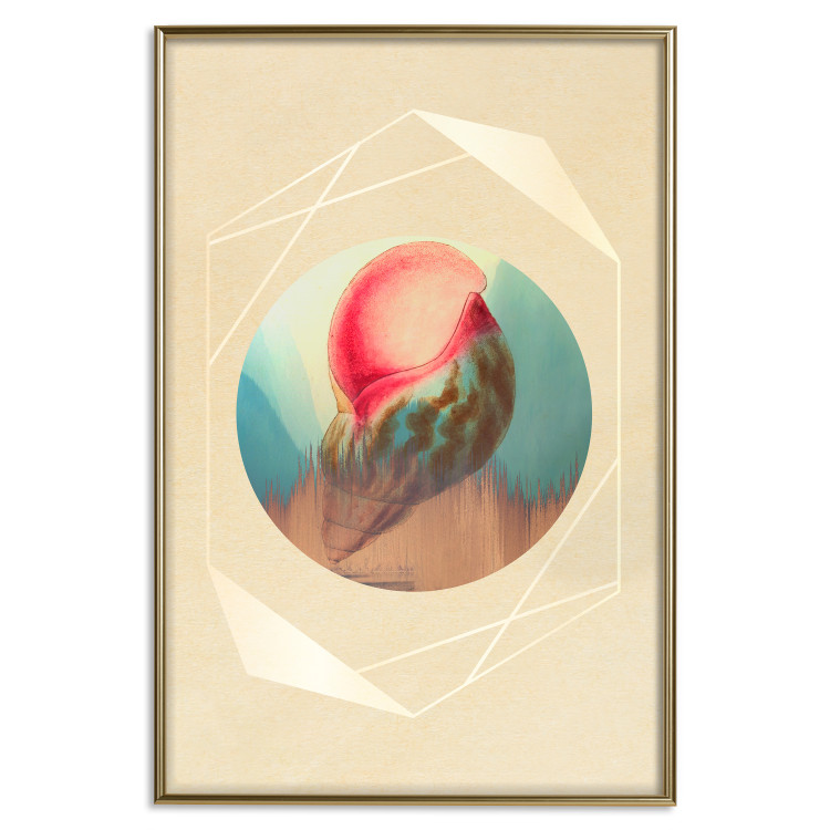 Wall Poster Colorful Shell - colorful snail shell on a geometric beige background 116636 additionalImage 20
