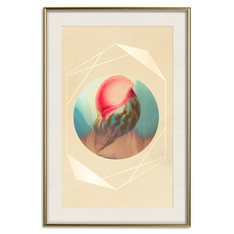 Wall Poster Colorful Shell - colorful snail shell on a geometric beige background 116636 additionalImage 19