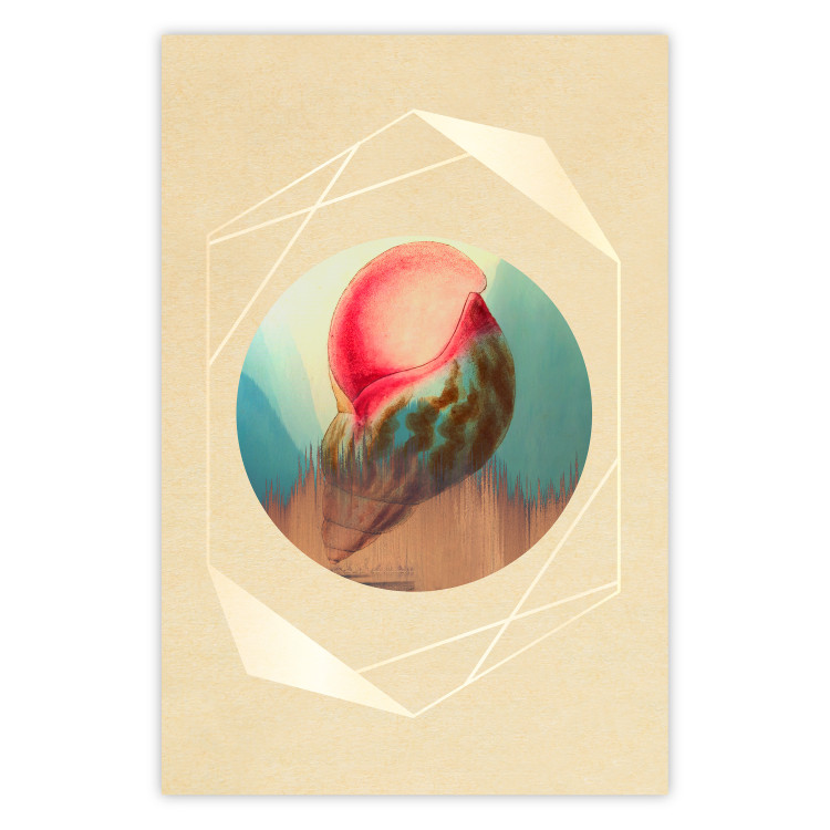 Wall Poster Colorful Shell - colorful snail shell on a geometric beige background 116636