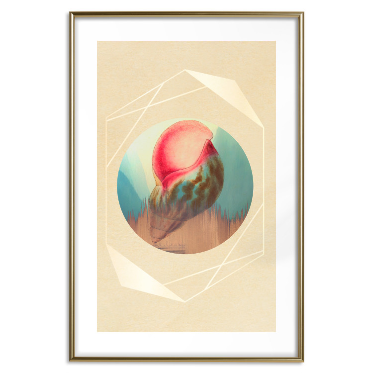 Wall Poster Colorful Shell - colorful snail shell on a geometric beige background 116636 additionalImage 14