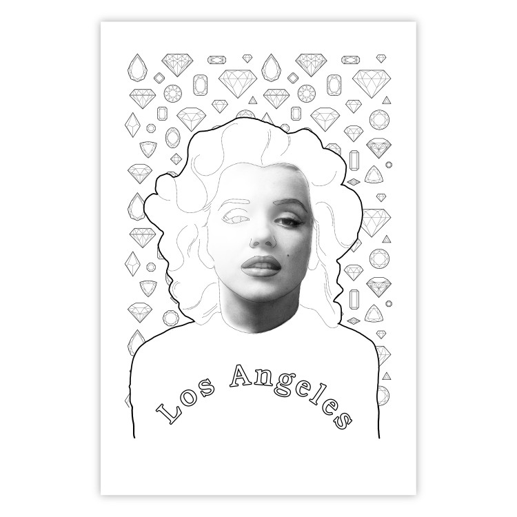 Wall Poster Marilyn Monroe - black and white composition with a woman against a background of diamonds 117436