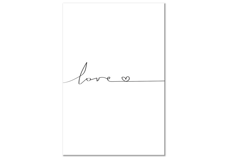 Canvas Art Print Love from the Line (1-part) - Black and White English Text with Heart 122836