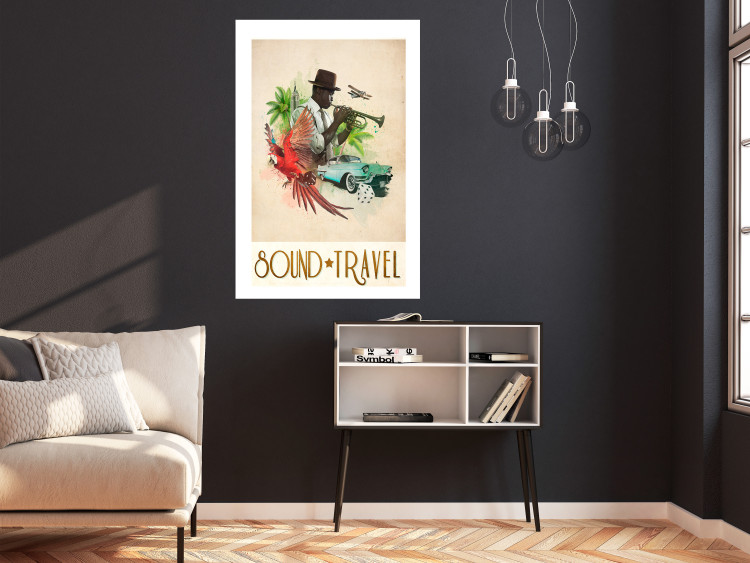 Wall Poster Sound Travel - animals and musician in tropical setting with captions 123636 additionalImage 2