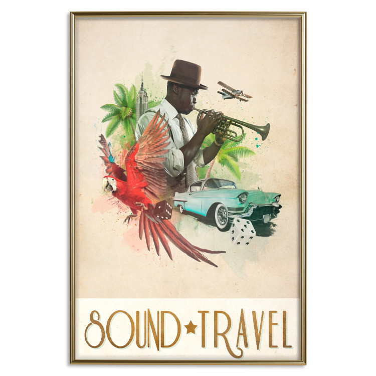 Wall Poster Sound Travel - animals and musician in tropical setting with captions 123636 additionalImage 27