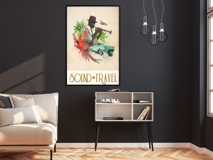 Wall Poster Sound Travel - animals and musician in tropical setting with captions 123636 additionalImage 5
