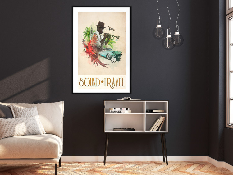 Wall Poster Sound Travel - animals and musician in tropical setting with captions 123636 additionalImage 6