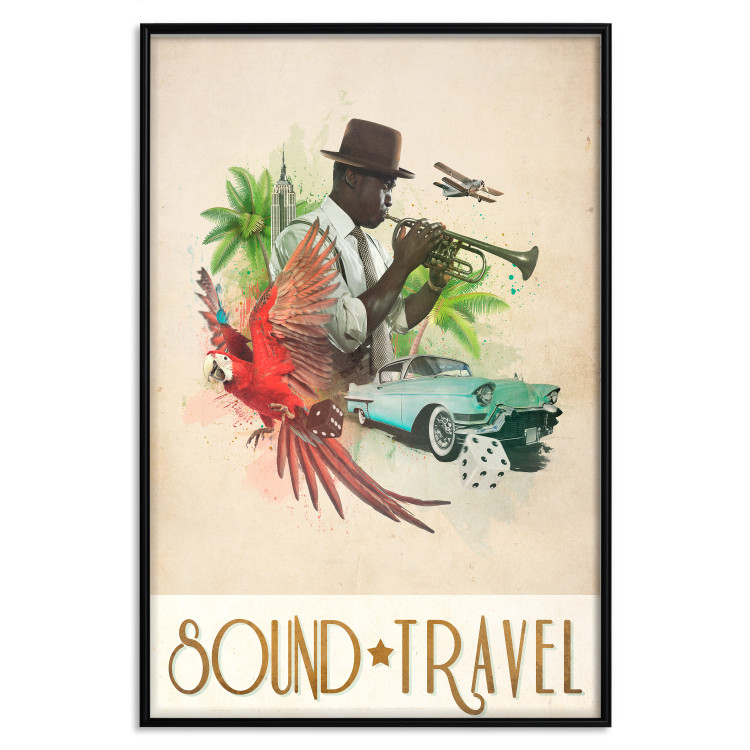 Wall Poster Sound Travel - animals and musician in tropical setting with captions 123636 additionalImage 18