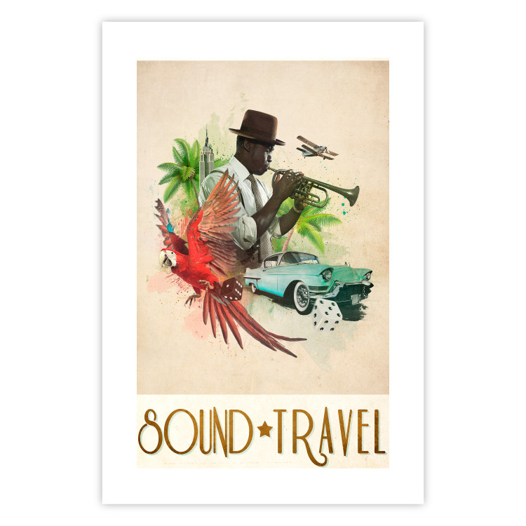 Wall Poster Sound Travel - animals and musician in tropical setting with captions 123636 additionalImage 19