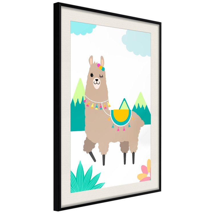 Poster Unusual Llama - colorful funny animal against green mountains and clouds backdrop 123736 additionalImage 3
