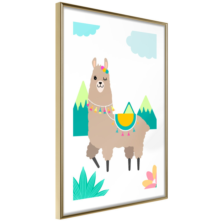 Poster Unusual Llama - colorful funny animal against green mountains and clouds backdrop 123736 additionalImage 7