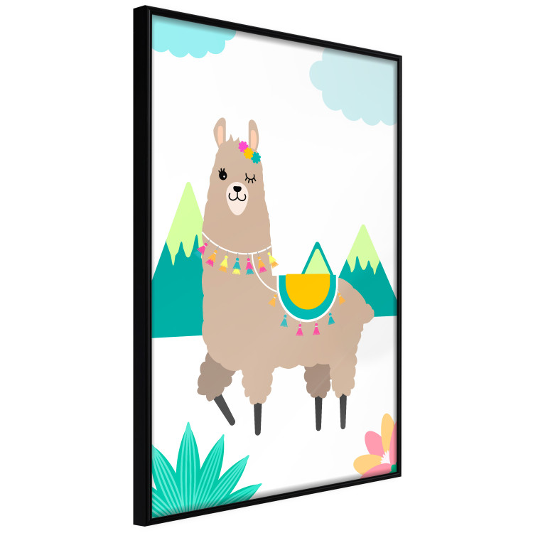 Poster Unusual Llama - colorful funny animal against green mountains and clouds backdrop 123736 additionalImage 9