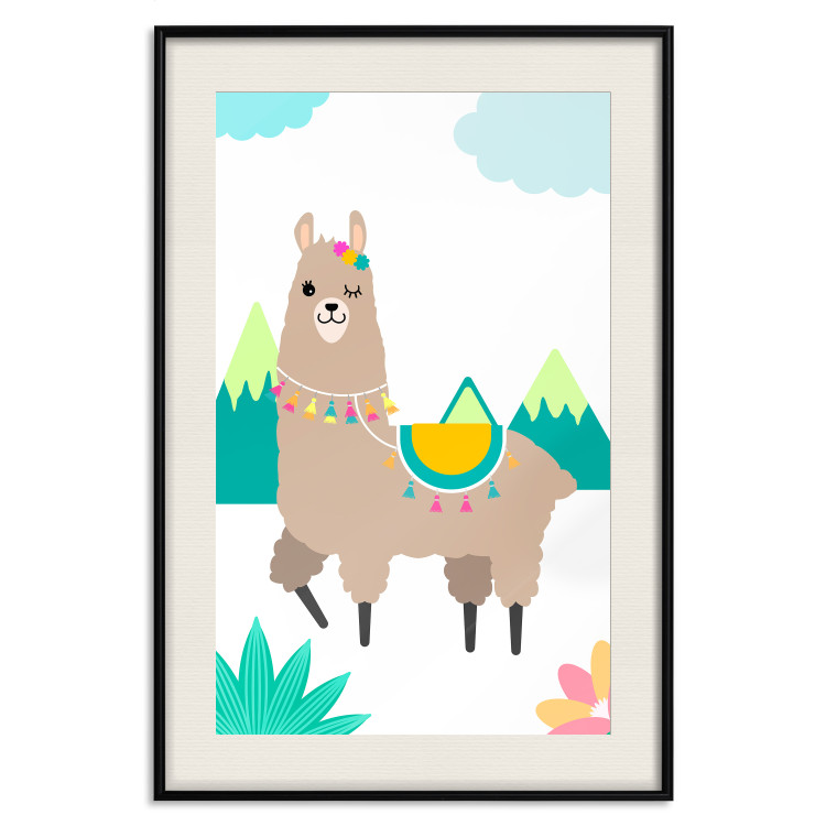 Poster Unusual Llama - colorful funny animal against green mountains and clouds backdrop 123736 additionalImage 18