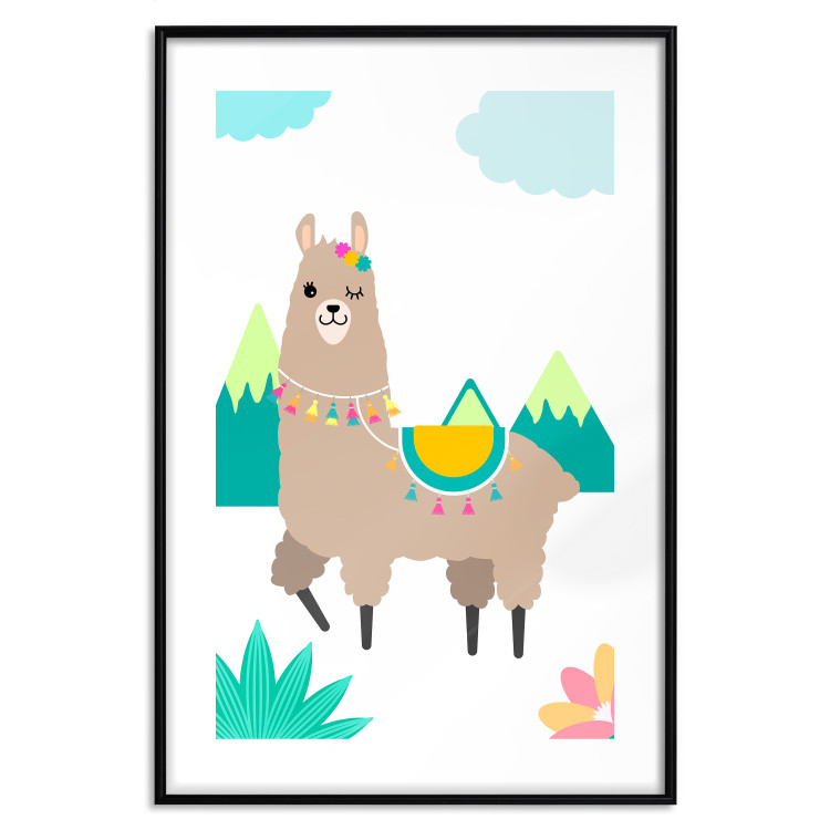 Poster Unusual Llama - colorful funny animal against green mountains and clouds backdrop 123736 additionalImage 14