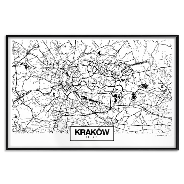 Wall Poster City Map: Kraków - black and white map of Kraków with city name 123836 additionalImage 18