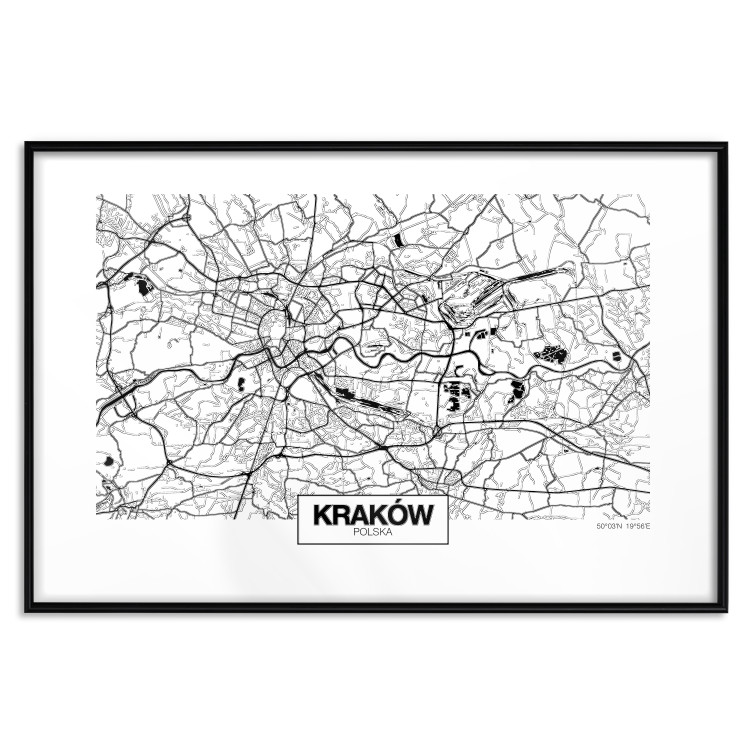 Wall Poster City Map: Kraków - black and white map of Kraków with city name 123836 additionalImage 15
