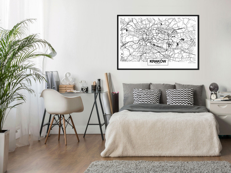 Wall Poster City Map: Kraków - black and white map of Kraków with city name 123836 additionalImage 3