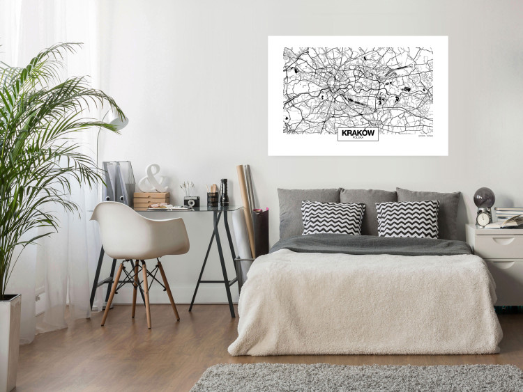 Wall Poster City Map: Kraków - black and white map of Kraków with city name 123836 additionalImage 2