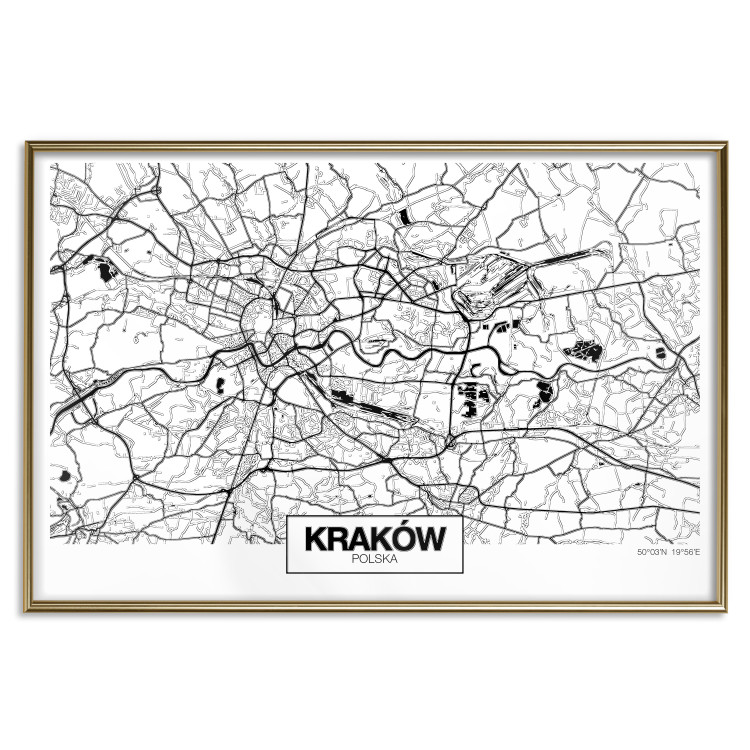 Wall Poster City Map: Kraków - black and white map of Kraków with city name 123836 additionalImage 16