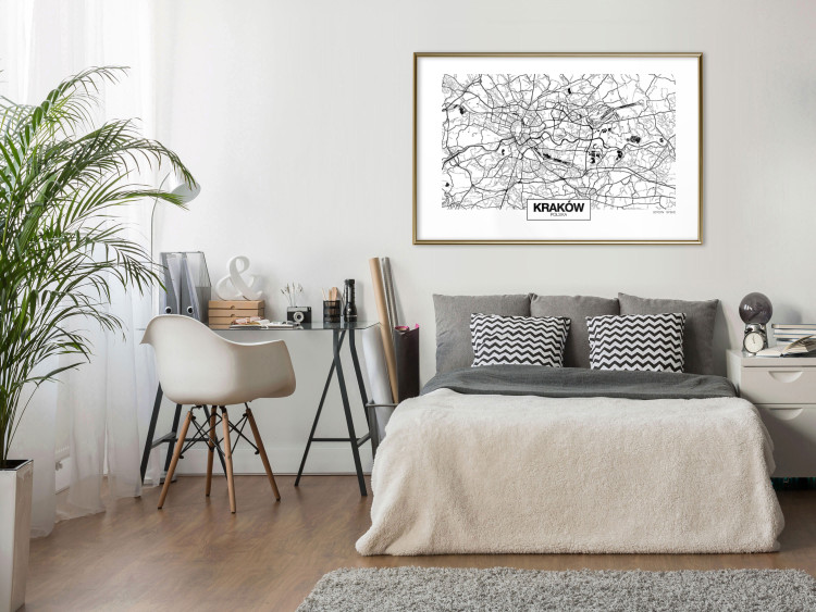 Wall Poster City Map: Kraków - black and white map of Kraków with city name 123836 additionalImage 13