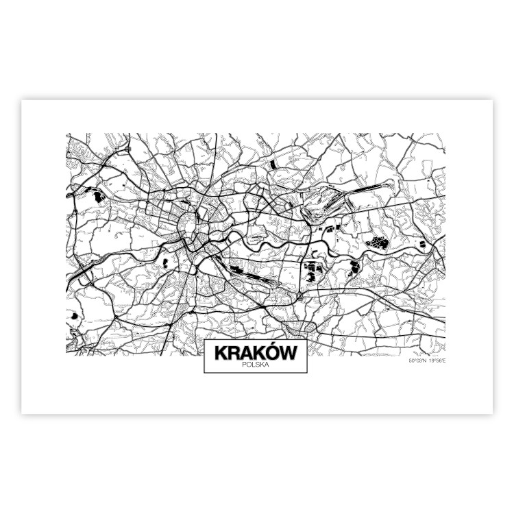 Wall Poster City Map: Kraków - black and white map of Kraków with city name 123836 additionalImage 19