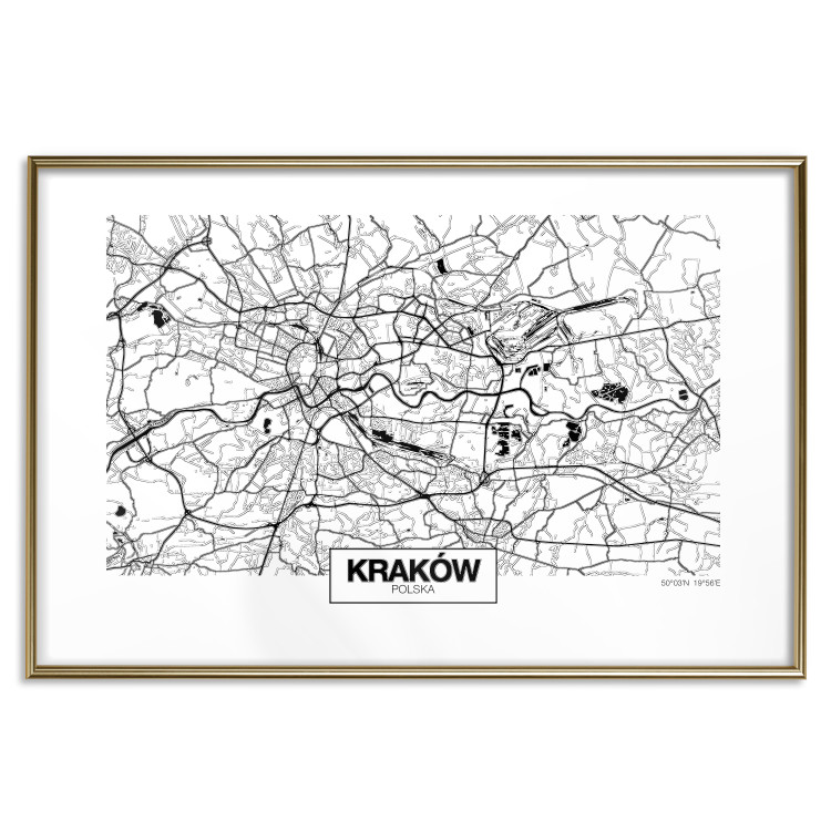 Wall Poster City Map: Kraków - black and white map of Kraków with city name 123836 additionalImage 14