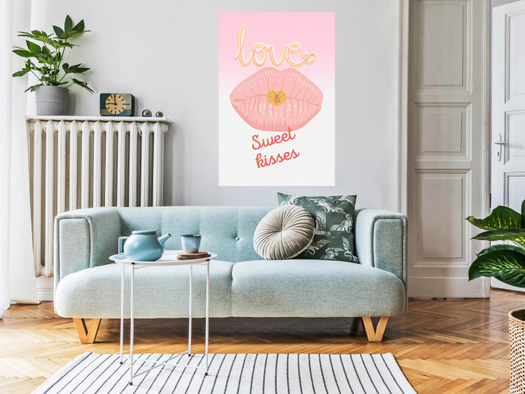 Poster Sweet Kisses - English text and large pink lips on a pastel background 125236 additionalImage 16