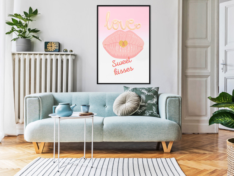 Poster Sweet Kisses - English text and large pink lips on a pastel background 125236 additionalImage 5