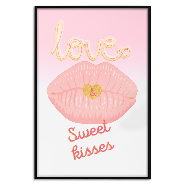 Poster Sweet Kisses - English text and large pink lips on a pastel background 125236 additionalImage 24