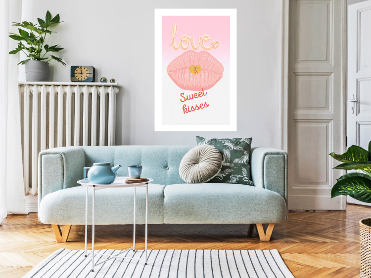 Poster Sweet Kisses - English text and large pink lips on a pastel background 125236 additionalImage 4