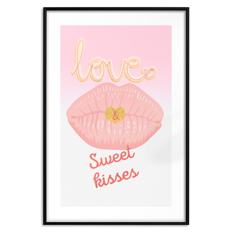 Poster Sweet Kisses - English text and large pink lips on a pastel background 125236 additionalImage 27