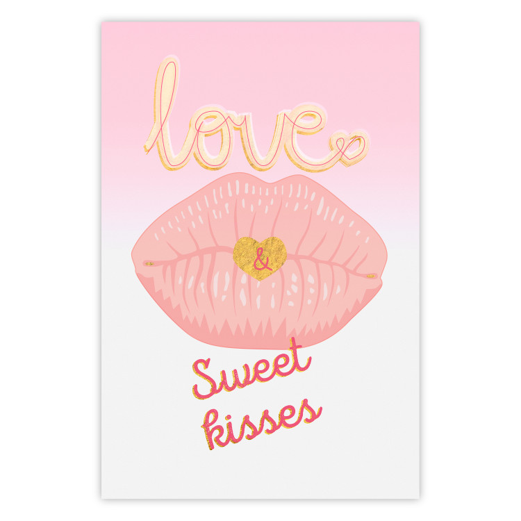 Poster Sweet Kisses - English text and large pink lips on a pastel background 125236