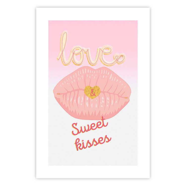 Poster Sweet Kisses - English text and large pink lips on a pastel background 125236 additionalImage 25
