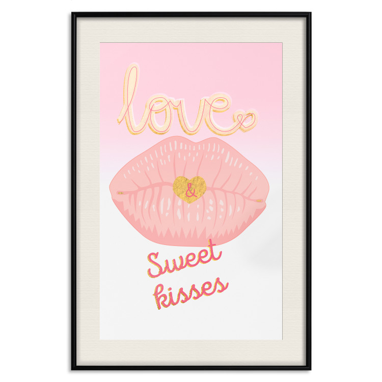 Poster Sweet Kisses - English text and large pink lips on a pastel background 125236 additionalImage 21