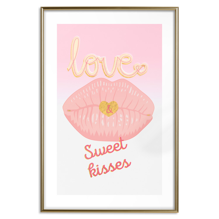 Poster Sweet Kisses - English text and large pink lips on a pastel background 125236 additionalImage 23