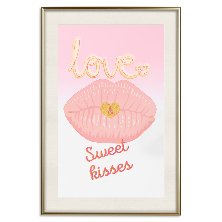 Poster Sweet Kisses - English text and large pink lips on a pastel background 125236 additionalImage 22