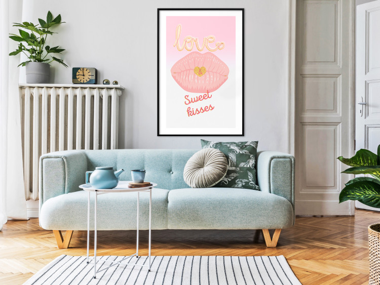 Poster Sweet Kisses - English text and large pink lips on a pastel background 125236 additionalImage 6