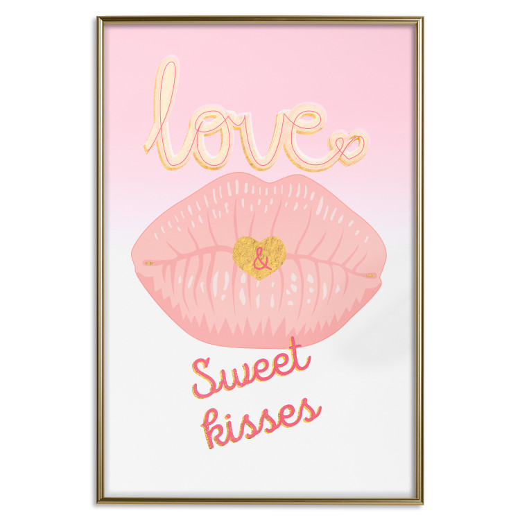 Poster Sweet Kisses - English text and large pink lips on a pastel background 125236 additionalImage 26