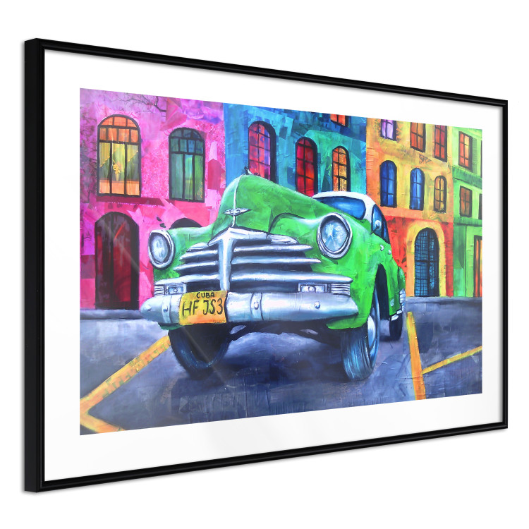 Poster American Classic - green car against a background of colorful architecture 126536 additionalImage 8