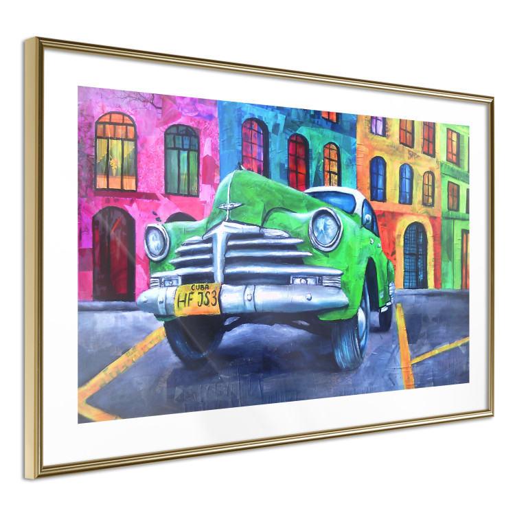 Poster American Classic - green car against a background of colorful architecture 126536 additionalImage 9