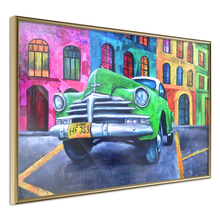 Poster American Classic - green car against a background of colorful architecture 126536 additionalImage 12