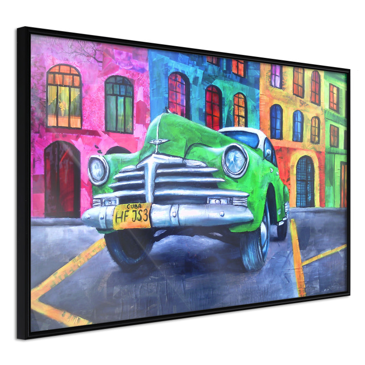 Poster American Classic - green car against a background of colorful architecture 126536 additionalImage 13