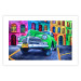 Poster American Classic - green car against a background of colorful architecture 126536 additionalThumb 25