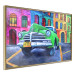 Poster American Classic - green car against a background of colorful architecture 126536 additionalThumb 12